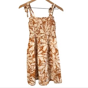 Nicole Miller Linen Orange Cream Floral Smocked Mini Sundress Size Large